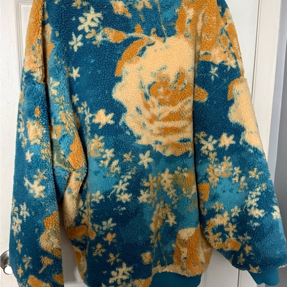 Free People Teal & Yellow Floral Sherpa Hoodie NWOT never worn - Picture 4 of 7